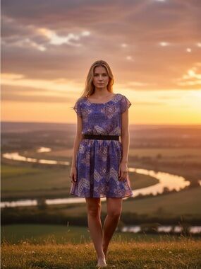 Xhilaration Lavender Paisley Dress Sz M